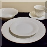 P46. Set of Sheffield &rdquo;Jewel&rdquo; bone white china including 22 dinner plates, 26 salad/dessert plates and 11 soup bowls. 